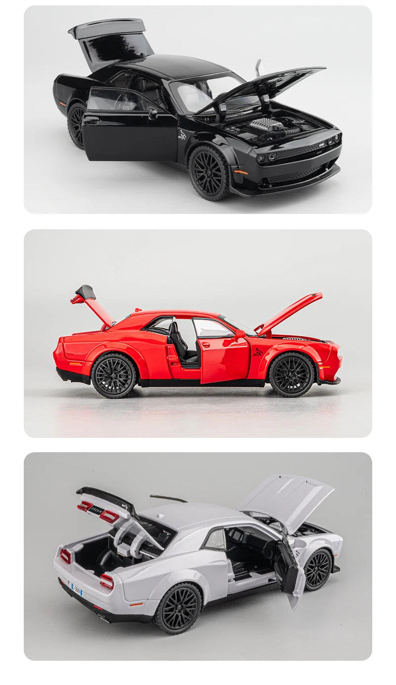 Dodge Challenger Hellcat Diecast Model – 1:32 Realistic Collectible Design with Lights & Sound
